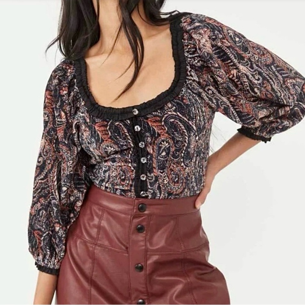 NWT Free People Dare Me Velvet Paisley Crop / Corset Top